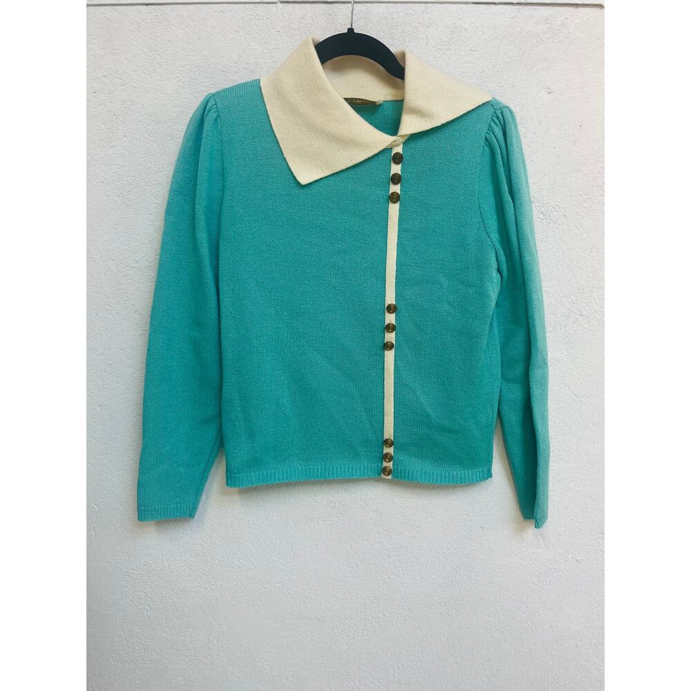 80s Vivanti aqua Sweater w/ Buttons - Picture 6 of 6